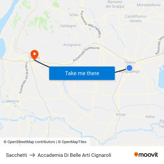 Sacchetti to Accademia Di Belle Arti Cignaroli map