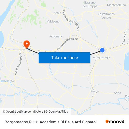Borgomagno R to Accademia Di Belle Arti Cignaroli map