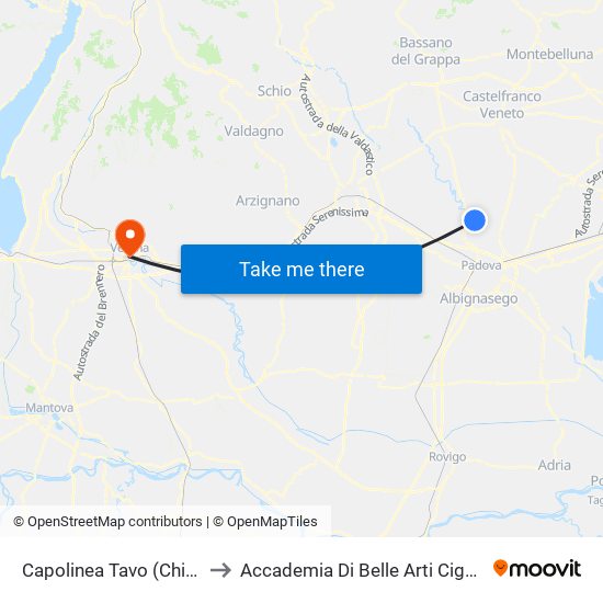 Capolinea Tavo (Chiesa) to Accademia Di Belle Arti Cignaroli map