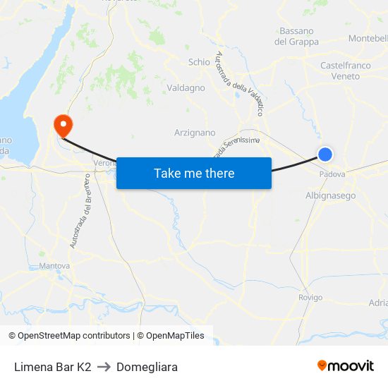Limena Bar K2 to Domegliara map