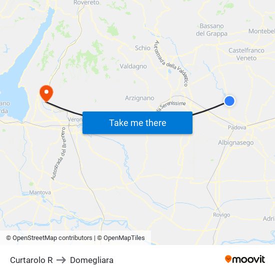 Curtarolo R to Domegliara map