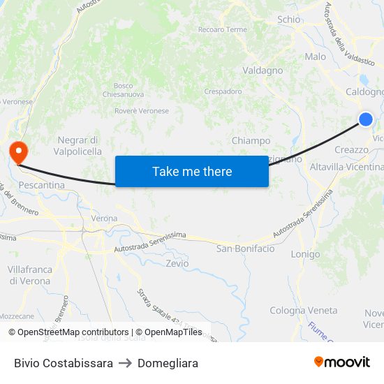 Bivio Costabissara to Domegliara map