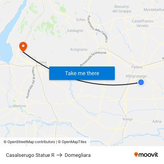 Casalserugo Statue R to Domegliara map
