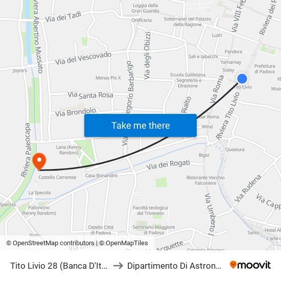 Tito Livio 28 (Banca D'Italia) to Dipartimento Di Astronomia map