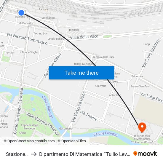 Stazione FS to Dipartimento Di Matematica ""Tullio Levi-Civita"" map