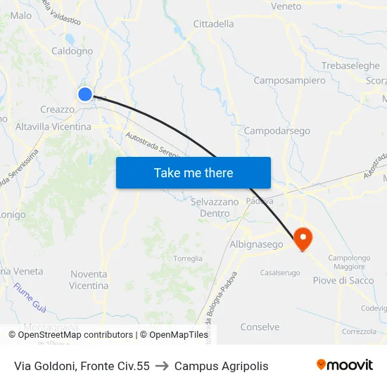 Via Goldoni, Opposite #55 to Agripolis Campus map