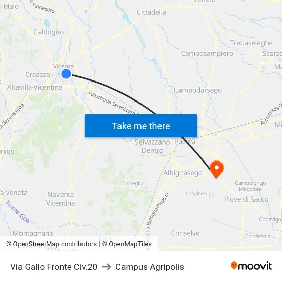 Gallo St Opposite #20 to Agripolis Campus map
