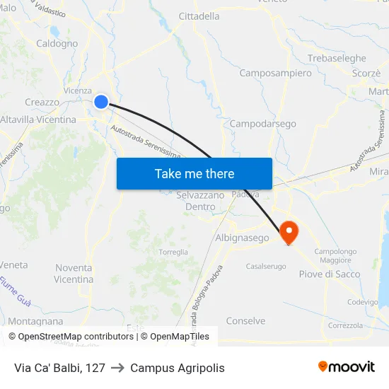Ca' Balbi Street, 127 to Agripolis Campus map