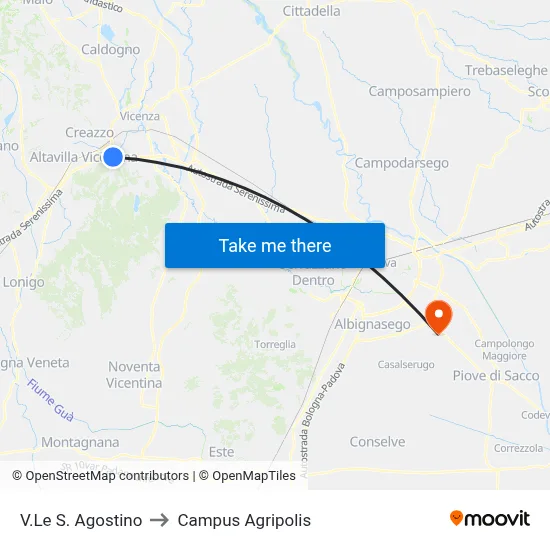 Sant'Agostino Avenue to Agripolis Campus map