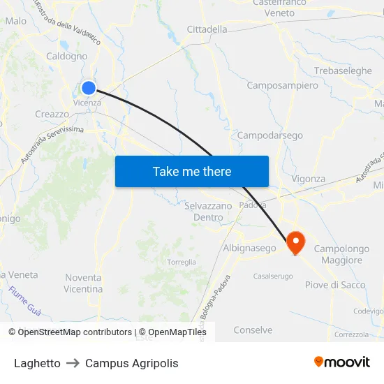 Small Lake to Agripolis Campus map