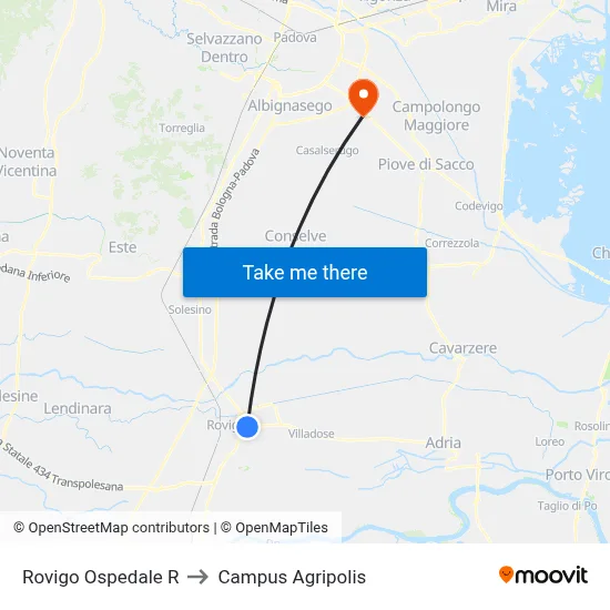 Rovigo Hospital R to Agripolis Campus map