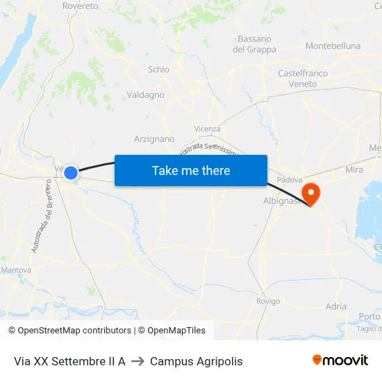 Via XX Settembre II A to Agripolis Campus map