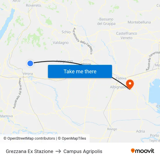 Grezzana Former Station to Agripolis Campus map