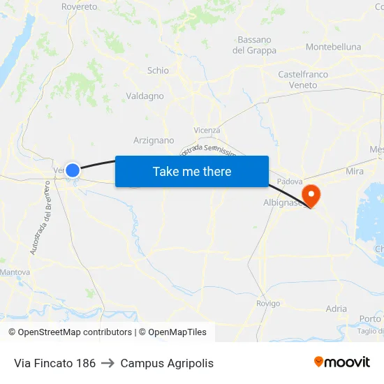 Via Fincato 186 to Agripolis Campus map