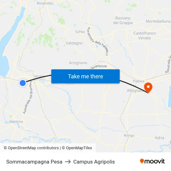 Sommacampagna Weighbridge to Agripolis Campus map