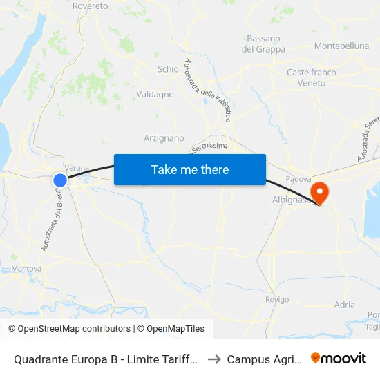 Quadrante Europa B - Urban Fare Limit to Agripolis Campus map