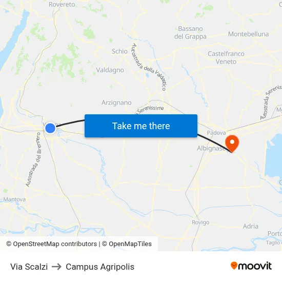 Scalzi Street to Agripolis Campus map
