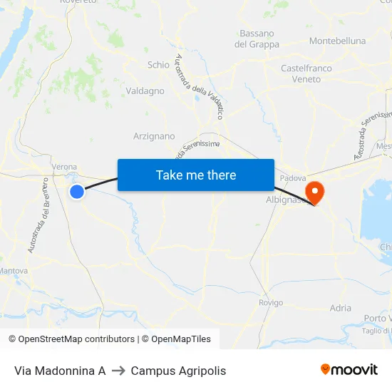 Via Madonnina A to Agripolis Campus map