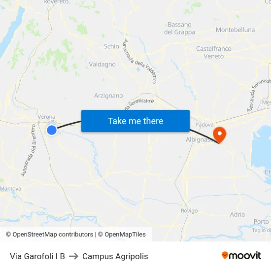 Via Garofoli I B to Agripolis Campus map