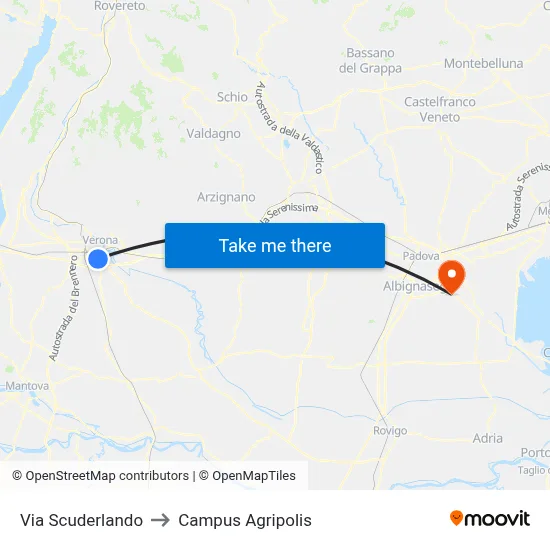 Via Scuderlando to Agripolis Campus map