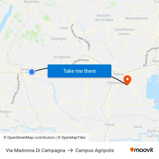 Madonna Di Campagna Street to Agripolis Campus map