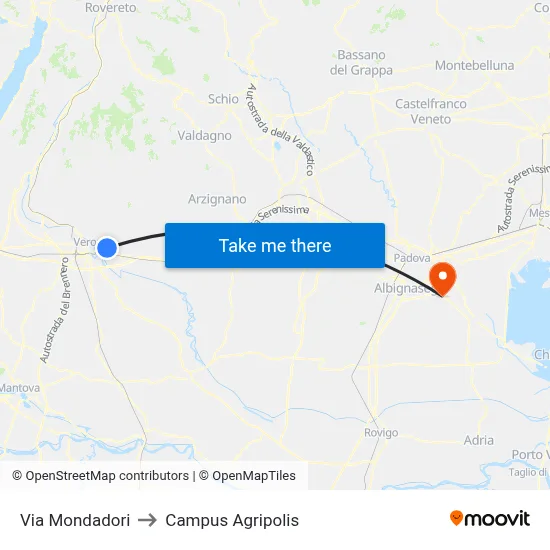 Mondadori Street to Agripolis Campus map