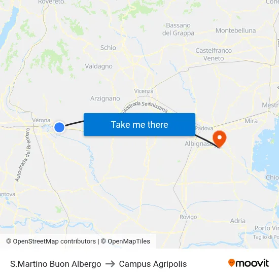San Martino Buon Albergo to Agripolis Campus map