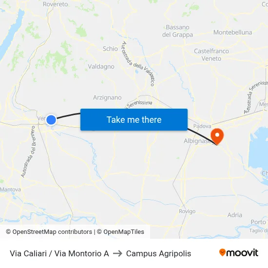 Via Caliari / Montorio Street A to Agripolis Campus map
