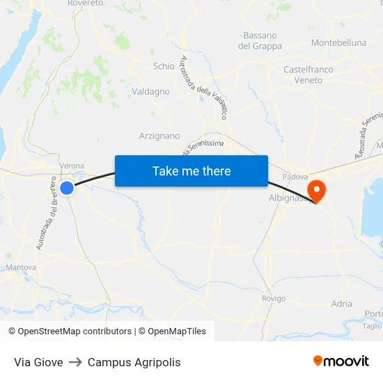 Jupiter Street to Agripolis Campus map