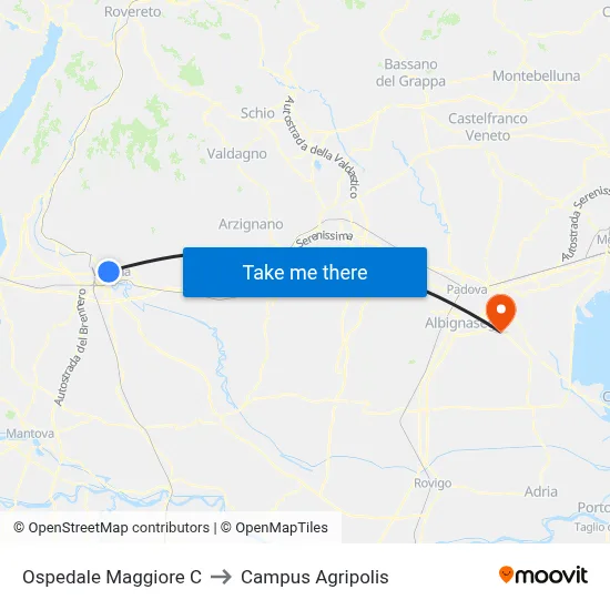Main Hospital C to Agripolis Campus map