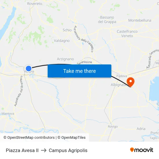 Piazza Avesa II to Agripolis Campus map
