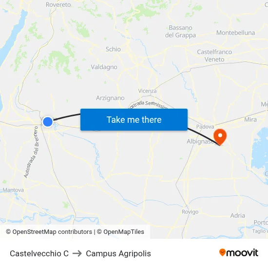 Castelvecchio C to Agripolis Campus map