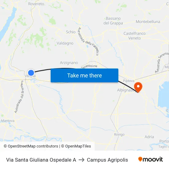 Santa Giuliana Hospital Street A to Agripolis Campus map