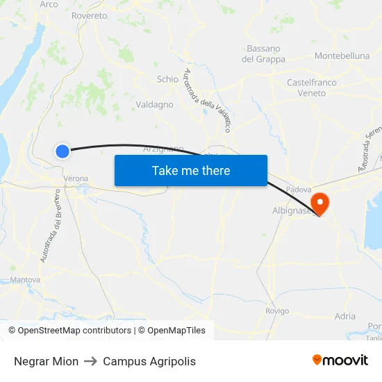 Negrar Mion to Agripolis Campus map