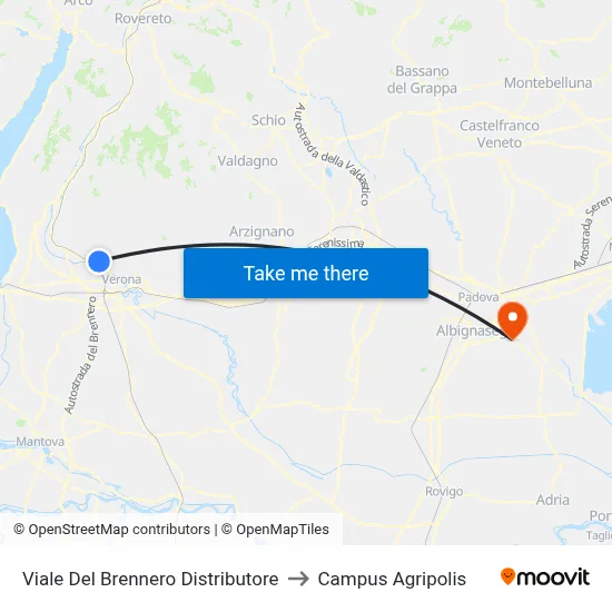 Brennero Avenue Gas Station to Agripolis Campus map