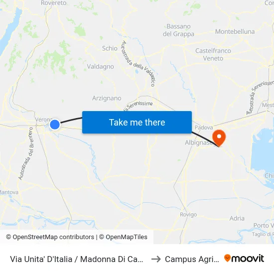 Unity of Italy Street / Madonna Di Campagna A to Agripolis Campus map