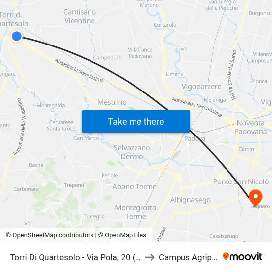 Torri Di Quartesolo - Via Pola, 20 (Torri) to Agripolis Campus map
