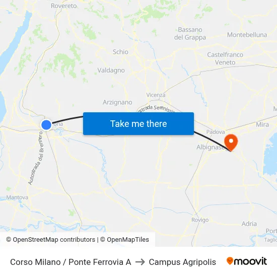 Corso Milano / Railway Bridge A to Agripolis Campus map