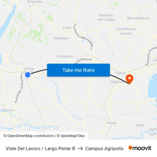 Work Avenue / Perlar Square B to Agripolis Campus map