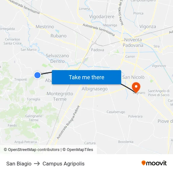 Saint Blaise to Agripolis Campus map