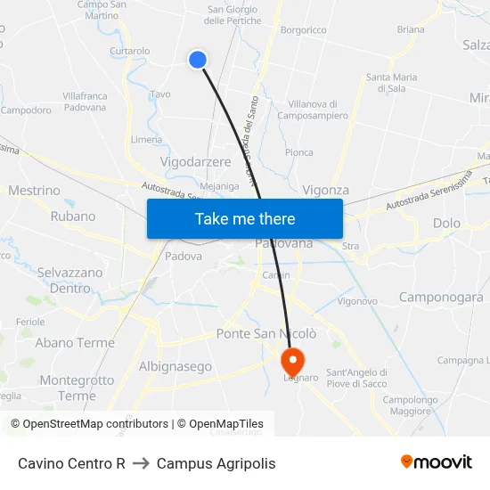 Cavino Center to Agripolis Campus map