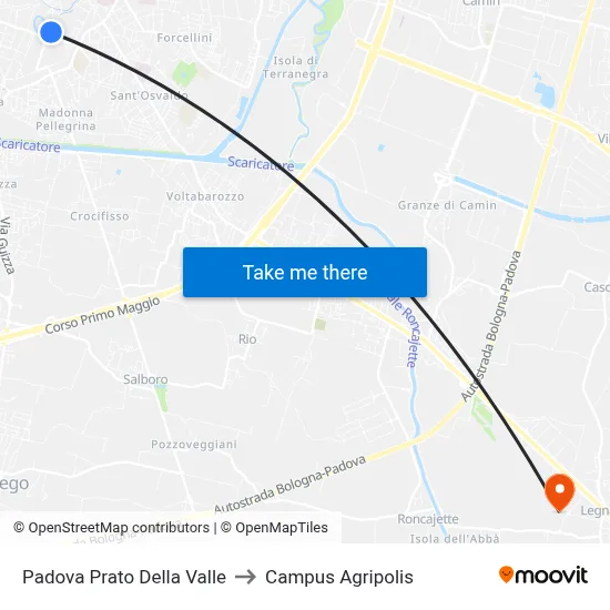 Padova Prato Della Valle to Agripolis Campus map