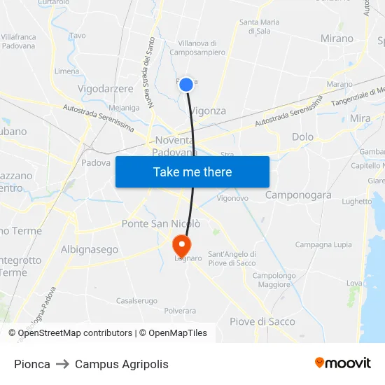 Pionca to Agripolis Campus map