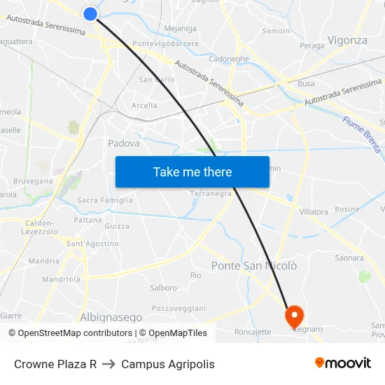 Crowne Plaza R to Agripolis Campus map