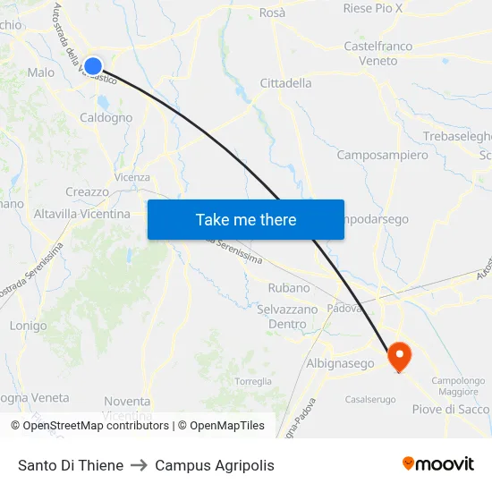 Santo Di Thiene to Agripolis Campus map