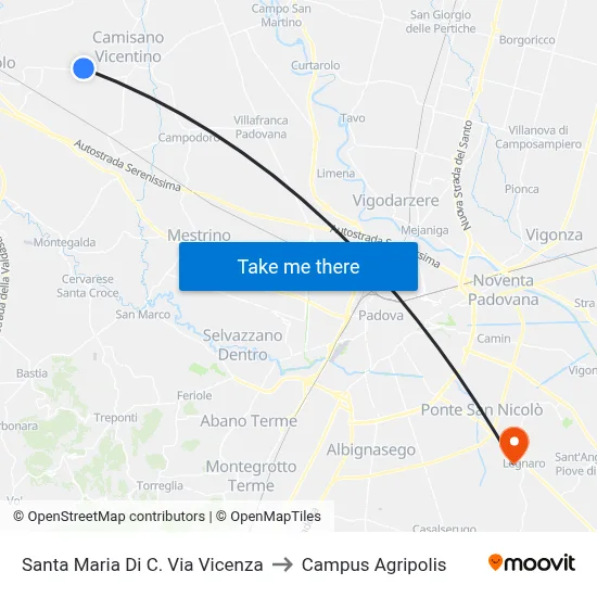 Santa Maria Di C. Via Vicenza to Agripolis Campus map