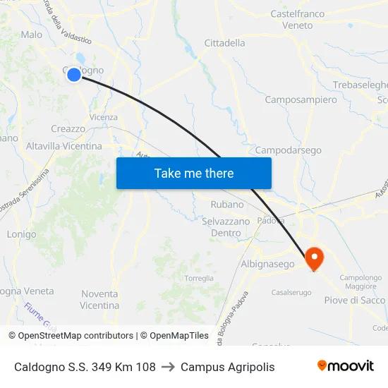 Caldogno S.S. 349 Km 108 to Agripolis Campus map