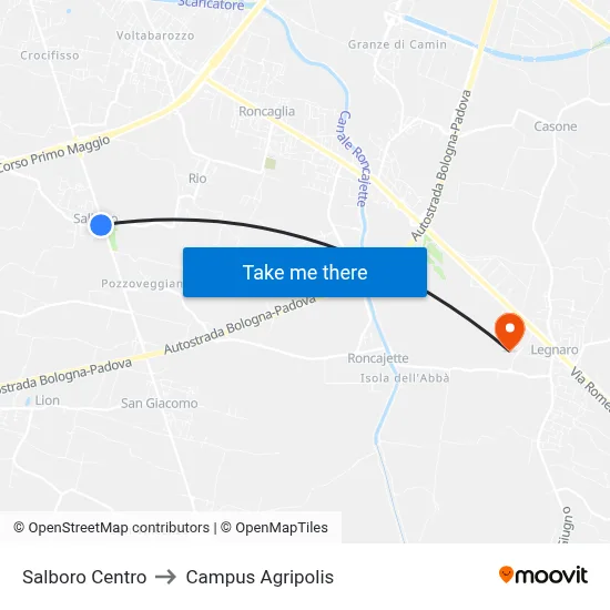 Salboro Center to Agripolis Campus map