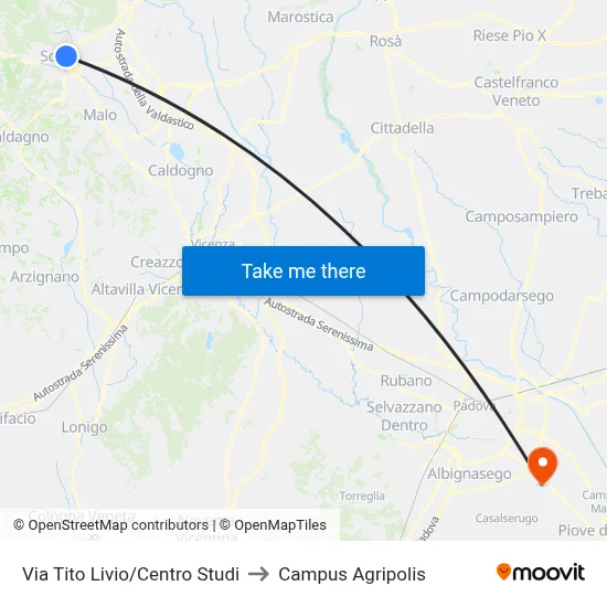 Tito Livio Street/Study Center to Agripolis Campus map