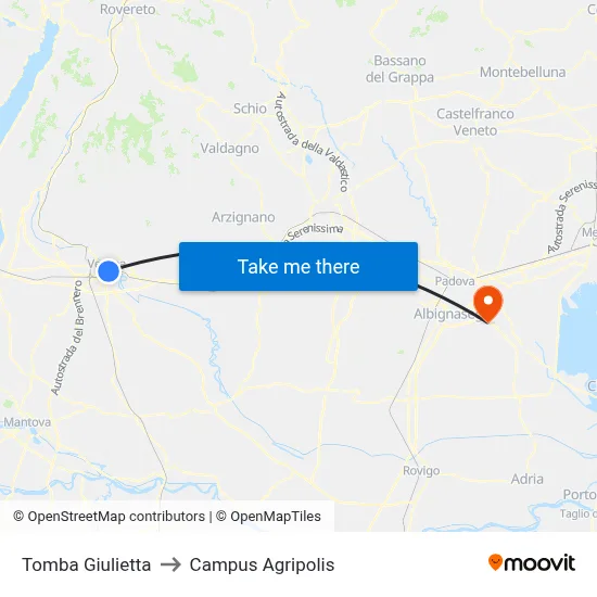 Juliet's Tomb to Agripolis Campus map